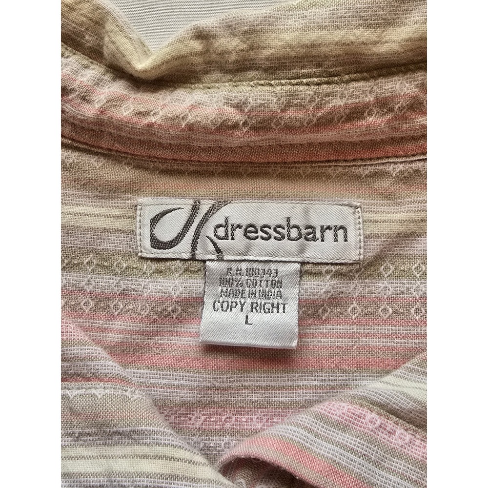 Dressbarn Womens Button Down Shirt Pink Beige Striped Long Sleeve Cotton Large - Picture 3 of 7